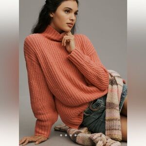 Anthropologie Maeve The Dakota Oversized Turtleneck Cozy Pink Knit Sweater